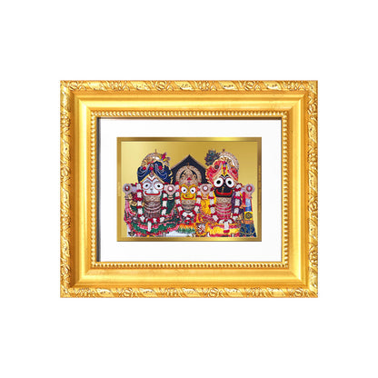 Diviniti 24K Gold Plated Jagannath Subhadra Balabhadra |Divine Table Top Frame for Home Mandir & Office Decor | Luxury Spiritual Gift