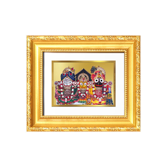 Diviniti 24K Gold Plated Jagannath Subhadra Balabhadra |Divine Table Top Frame for Home Mandir & Office Decor | Luxury Spiritual Gift