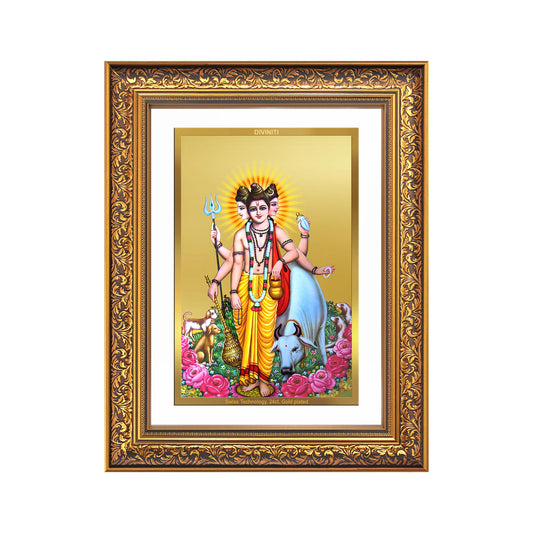 Dattatreya with Kamadhenu | Shri Dattatreya Wall Mount Photo Frame in 24K Gold Plated Foil