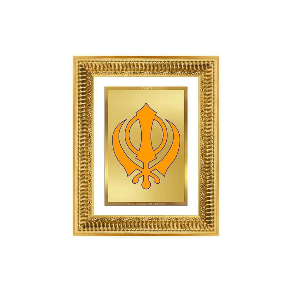 Diviniti 24K Gold Plated Khanda Sahib (Classic) Divine Wall Frame for Home Mandir & Office Decor | Luxury Spiritual Gift