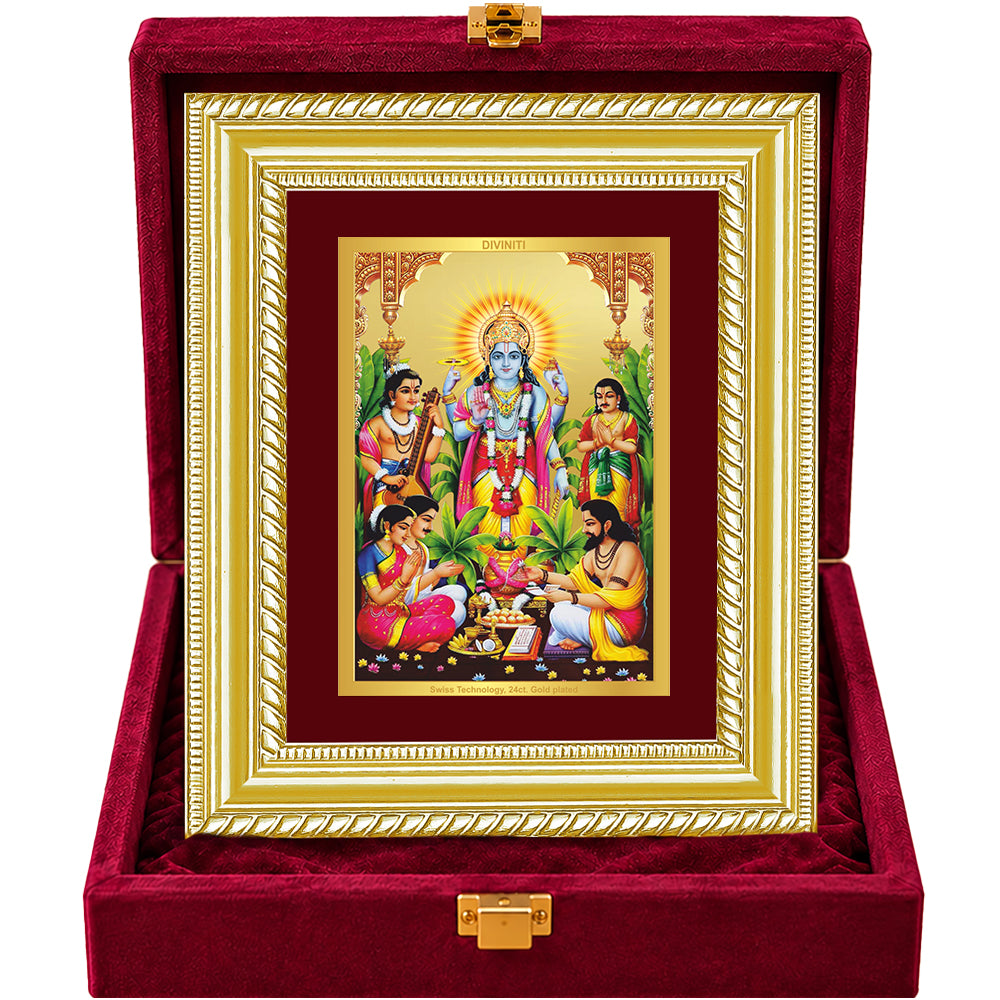 24K Gold-Plated Satyanarayan Frame | Premium Gift Box | 21.5x17.5 CM