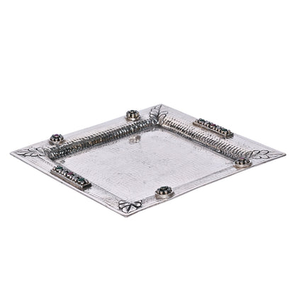 Pure Silver Serving Plate Vintage Dining Elegance, Handcrafted Tableware, Classic Silver Art (20x20 cm, 327g)