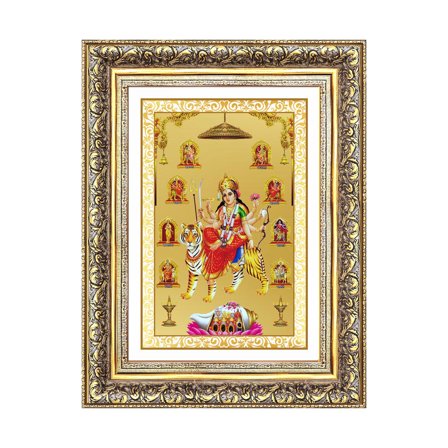 Diviniti 24K Gold Plated Nav Durga (Classic) Divine Wall Frame for Home Mandir & Office Decor | Luxury Spiritual Gift