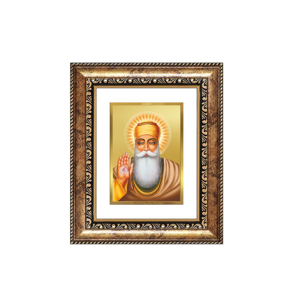 Diviniti 24K Gold Plated Guru Nanak Dev Ji Sacred Sikh Table Top Frame for Home Decor & Office Ambiance | Premium Spiritual Gift