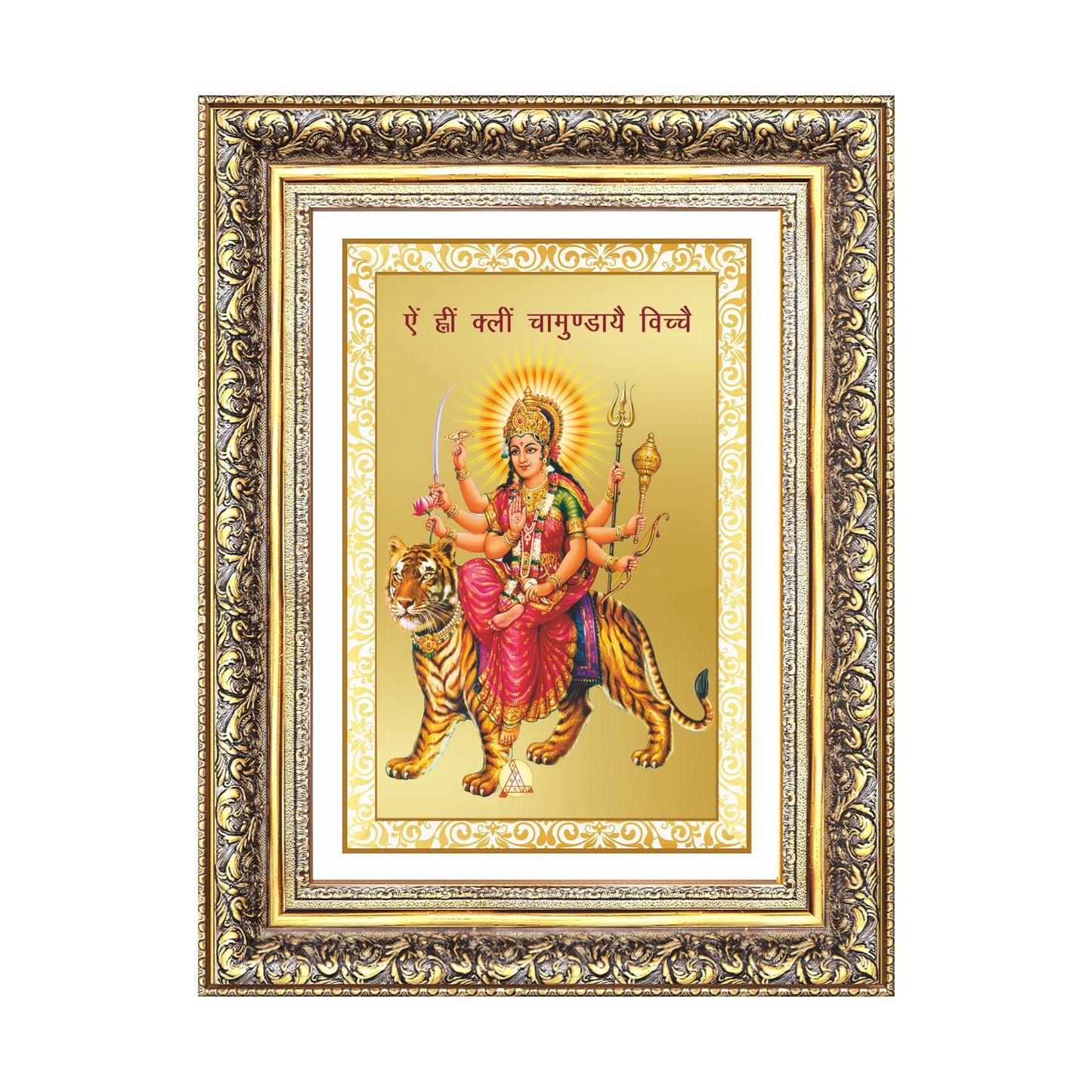 Diviniti 24K Gold Plated Durga With Mantra (Classic) Divine Wall Frame for Home Mandir & Office Decor | Luxury Spiritual Gift