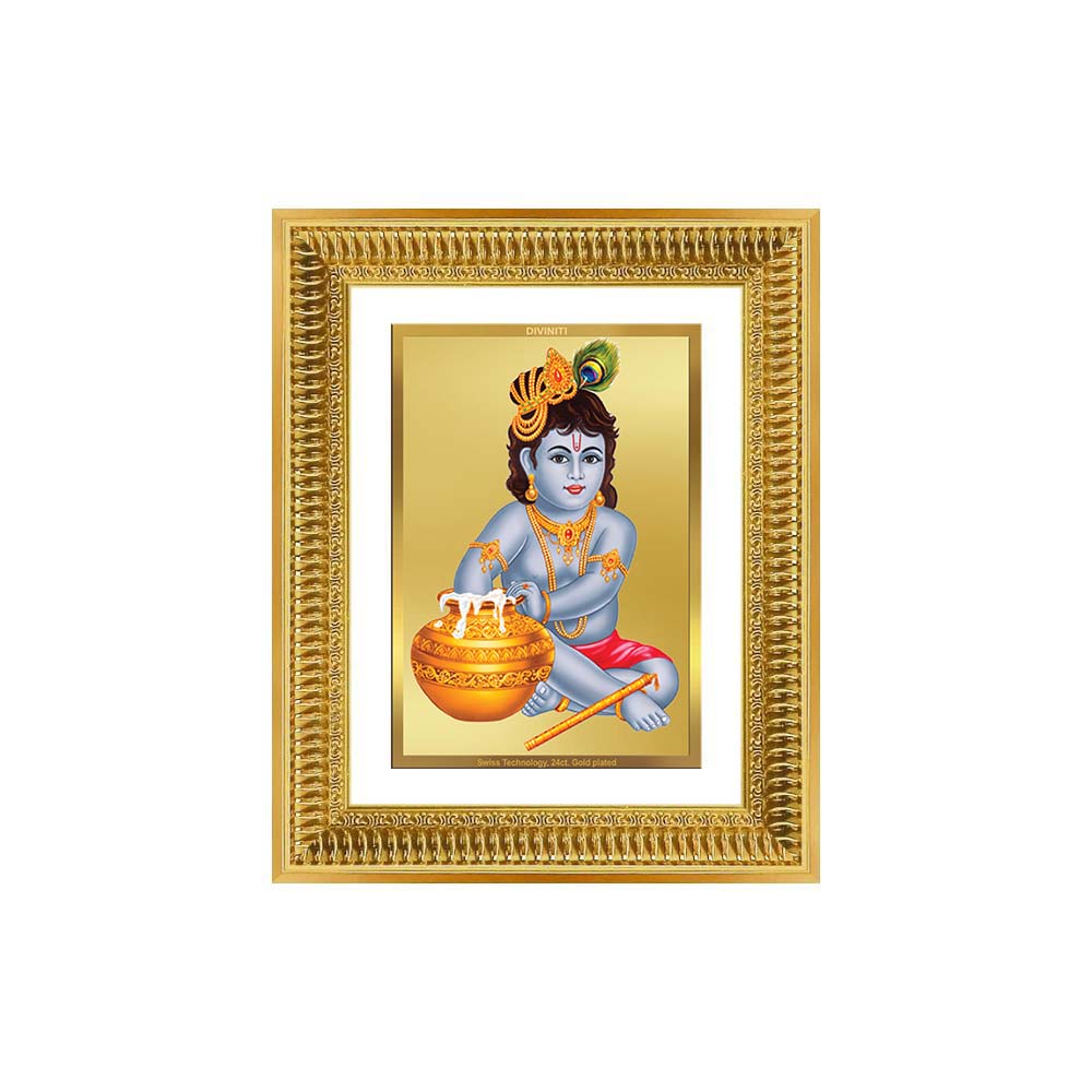 Diviniti 24K Gold Plated Bal Gopal Divine Wall Frame for Home Mandir & Office Decor | Luxury Spiritual Gift