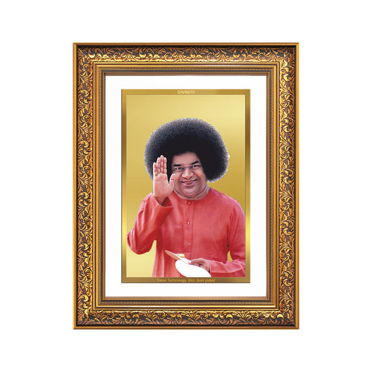 Diviniti 24K Gold Plated Satya Sai Baba (Classic) Divine Wall Frame for Home Mandir & Office Decor | Luxury Spiritual Gift