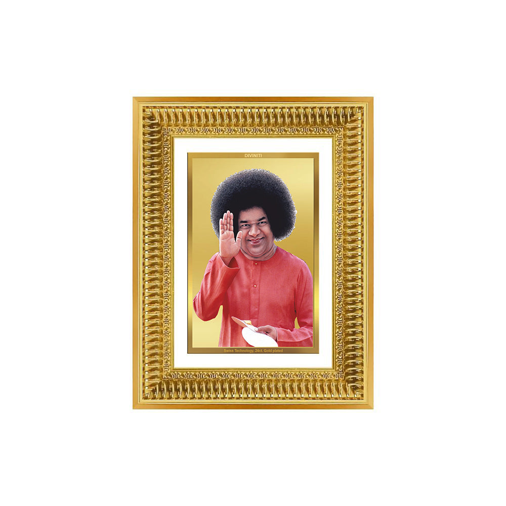 Diviniti 24K Gold Plated Satya Sai Baba (Classic) Divine Wall Frame for Home Mandir & Office Decor | Luxury Spiritual Gift