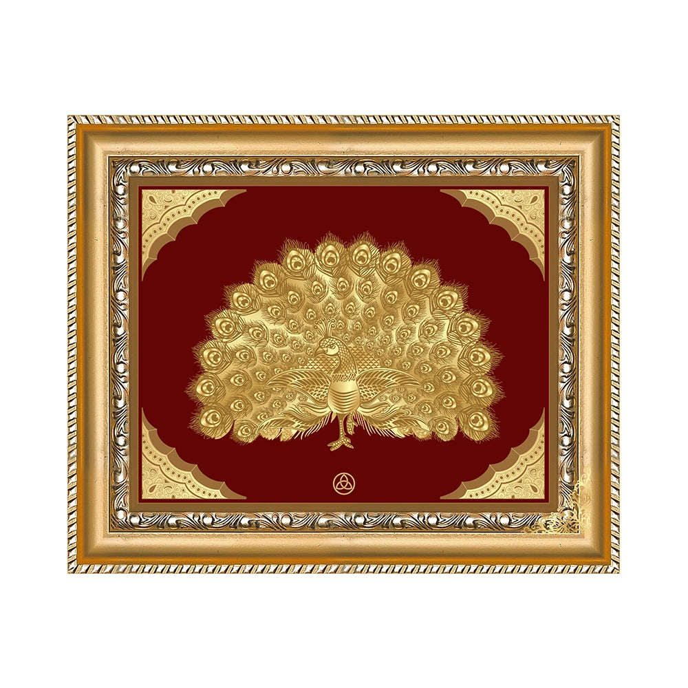 Peacock Gold on Gold Wall Hanging Frame in 24K Foil