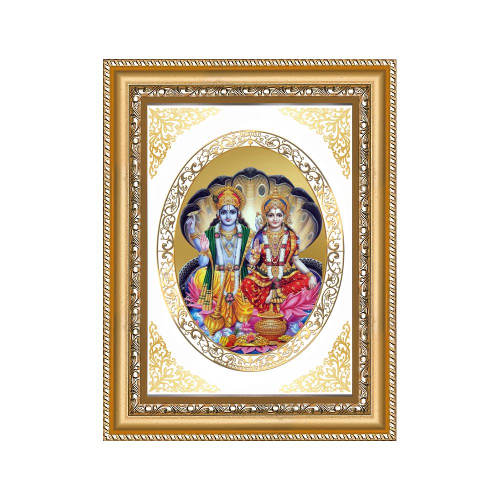 Vishnu Lakshmi | Divine Stability & Prosperity Wall & Tabletop Royal Photo Frame in 24K Gold Plated Foil