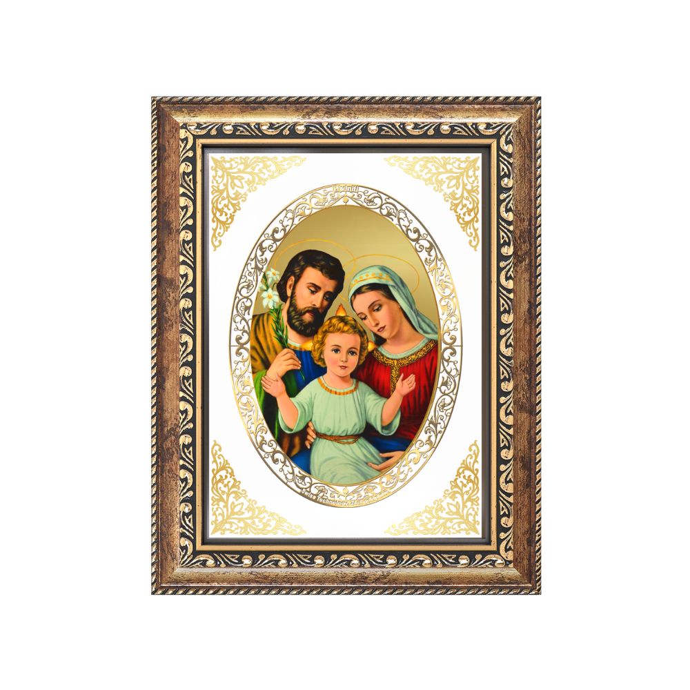 Holy Family (Jesus, Mary & Joseph) | Christian Wall & Tabletop Royal Photo Frame in 24K Gold Plated Foil