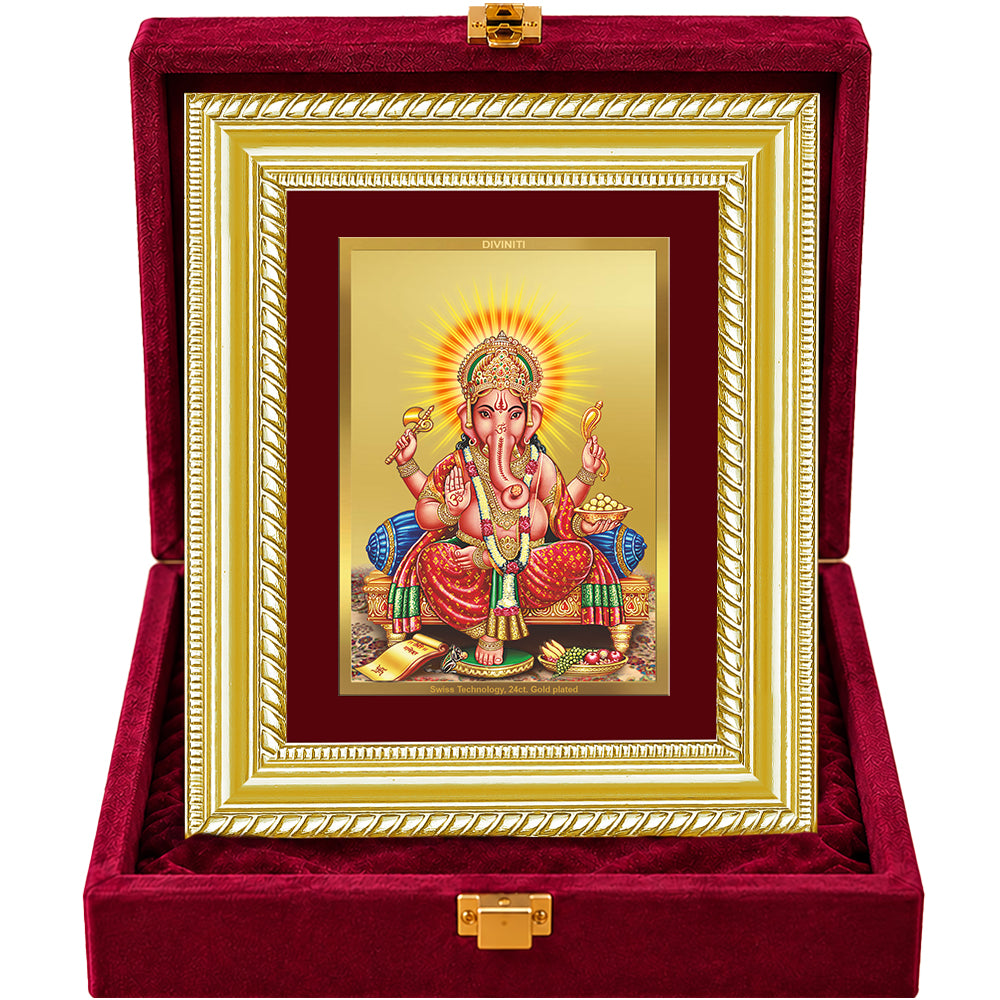 24K Gold-Plated Lord Ganesha Frame | Premium Gift Box | 21.5x17.5 CM