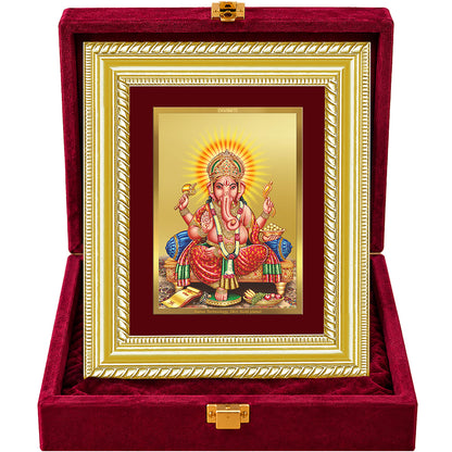 24K Gold-Plated Lord Ganesha Frame | Premium Gift Box | 21.5x17.5 CM