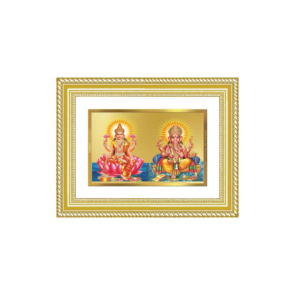 Diviniti 24K Gold Plated Lakshmi Ganesha (Classic) Divine Wall Frame for Home Mandir & Office Decor | Luxury Spiritual Gift