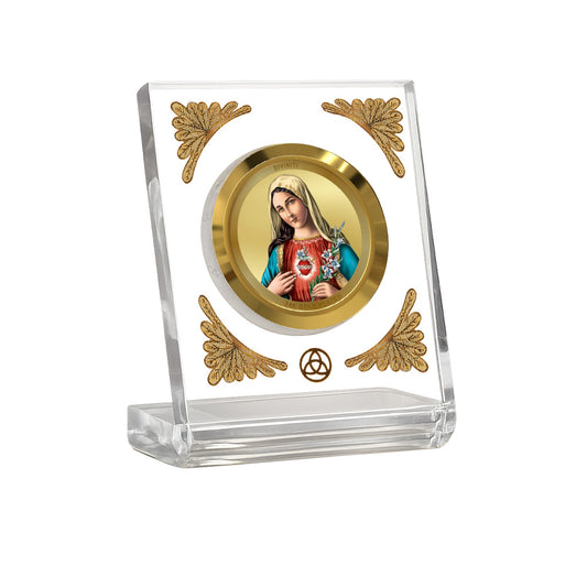 Diviniti 24K Gold Plated Mother Mary Acrylic Car Dashboard Frame | Faith, Blessings & Spiritual Protection for Car, Home, Tabletop & Prayer Room | Peace & Divine Grace (ACF1CH)