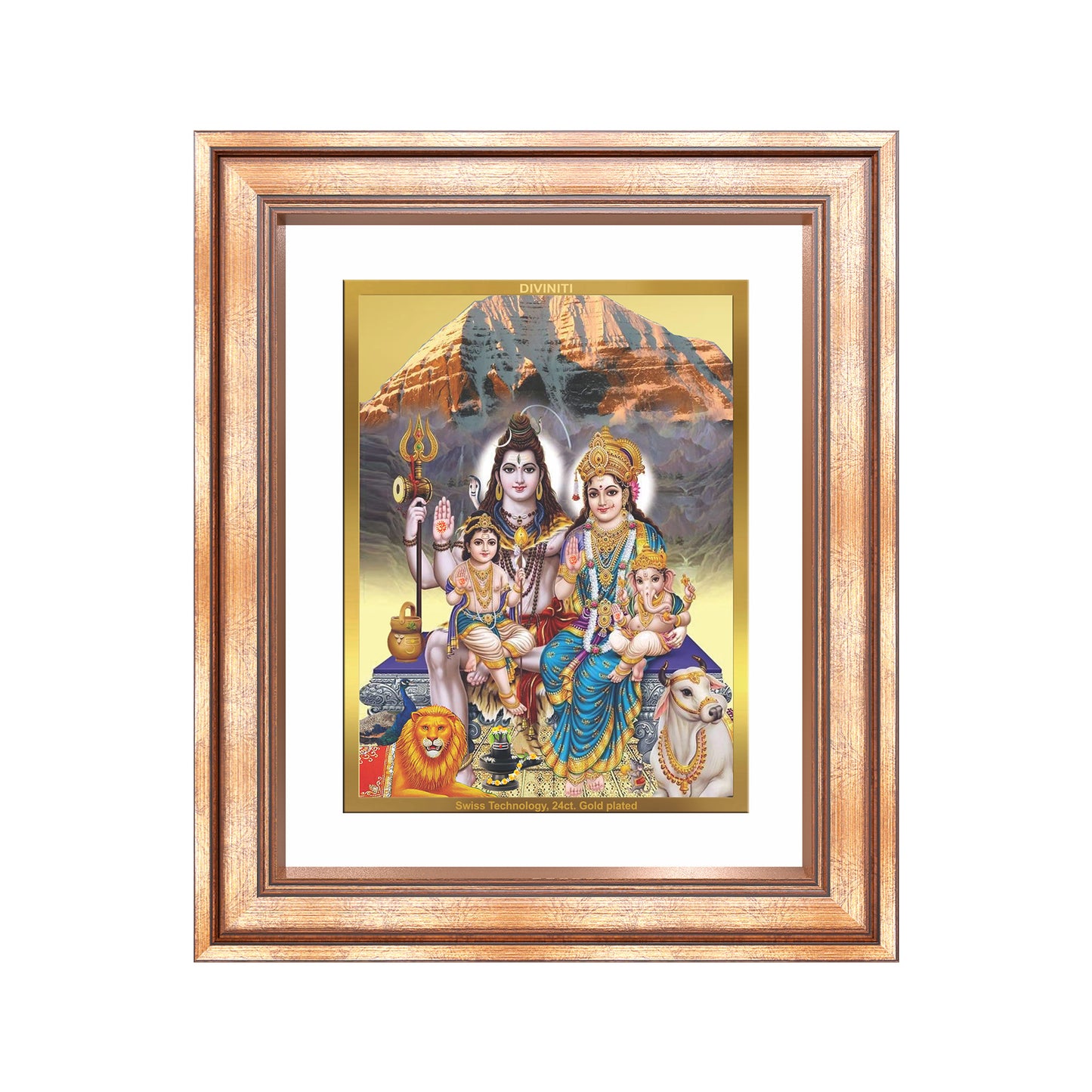 Diviniti 24K Gold Plated Shiv Parivar (Classic) Divine Wall Frame for Home Mandir & Office Decor | Luxury Spiritual Gift