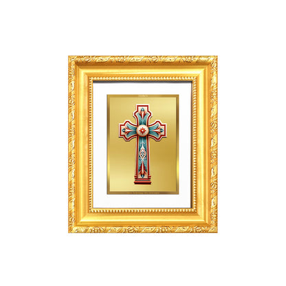 Diviniti 24K Gold Plated Holy Cross |Divine Table Top Frame for Home Mandir & Office Decor | Luxury Spiritual Gift