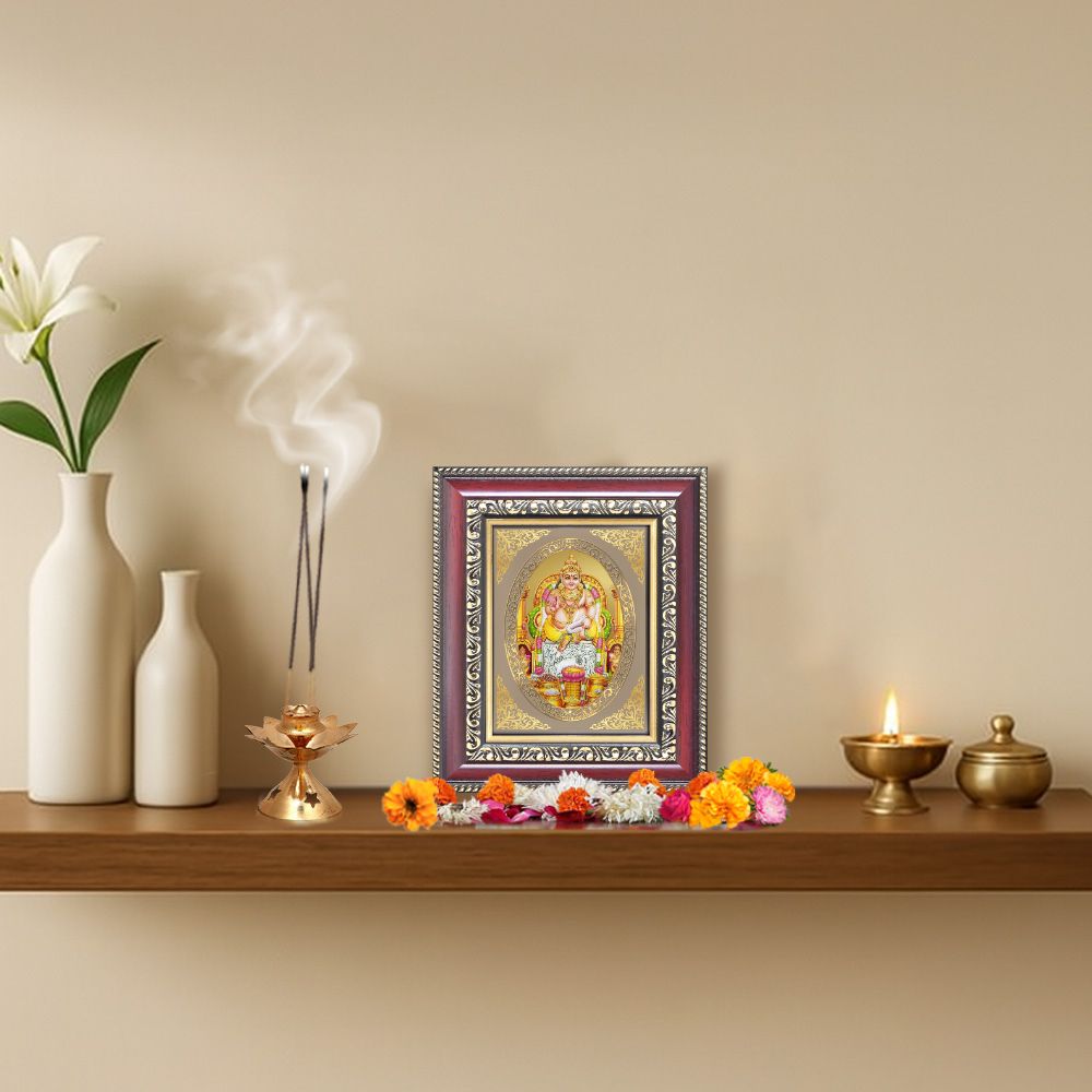 Lord Kuber Divine God of Wealth Sacred Prosperity & Abundance Royal Tabletop Frame in 24K Gold Plated Foil