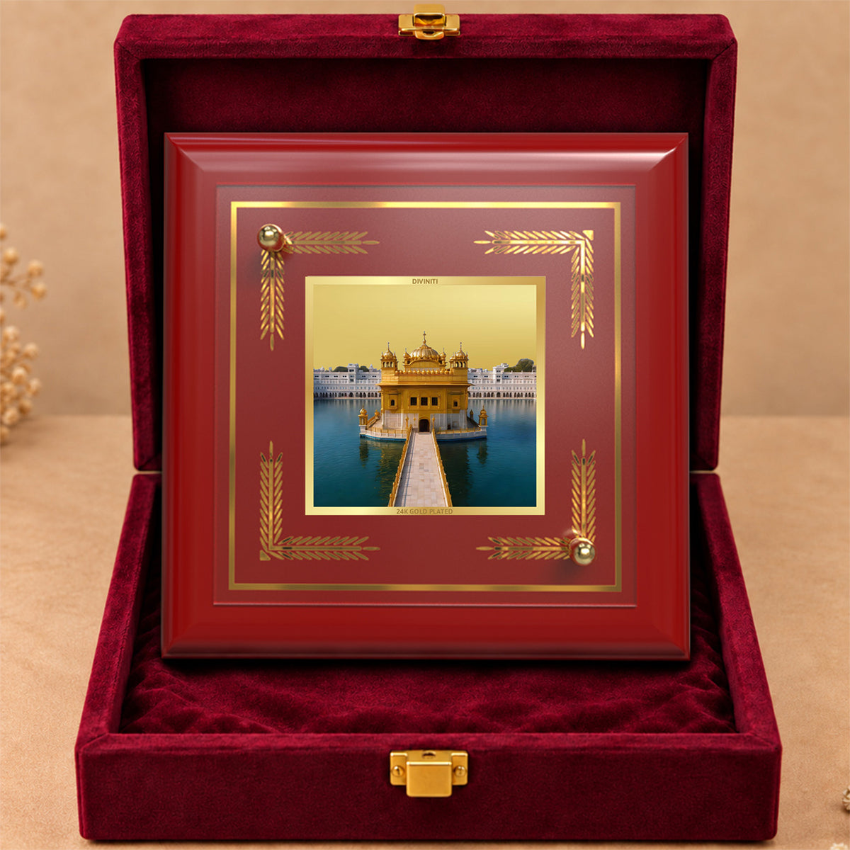 24K Gold-Plated Golden Temple MDF Frame | Premium Gift Box | 10x10 CM