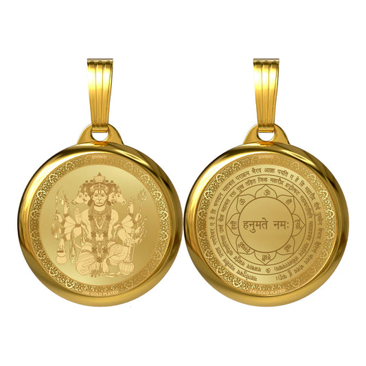 24K Gold Plated Panchmukhi Hanuman & Sacred Yantra Pendant – 22mm Double-Sided Spiritual Pendant