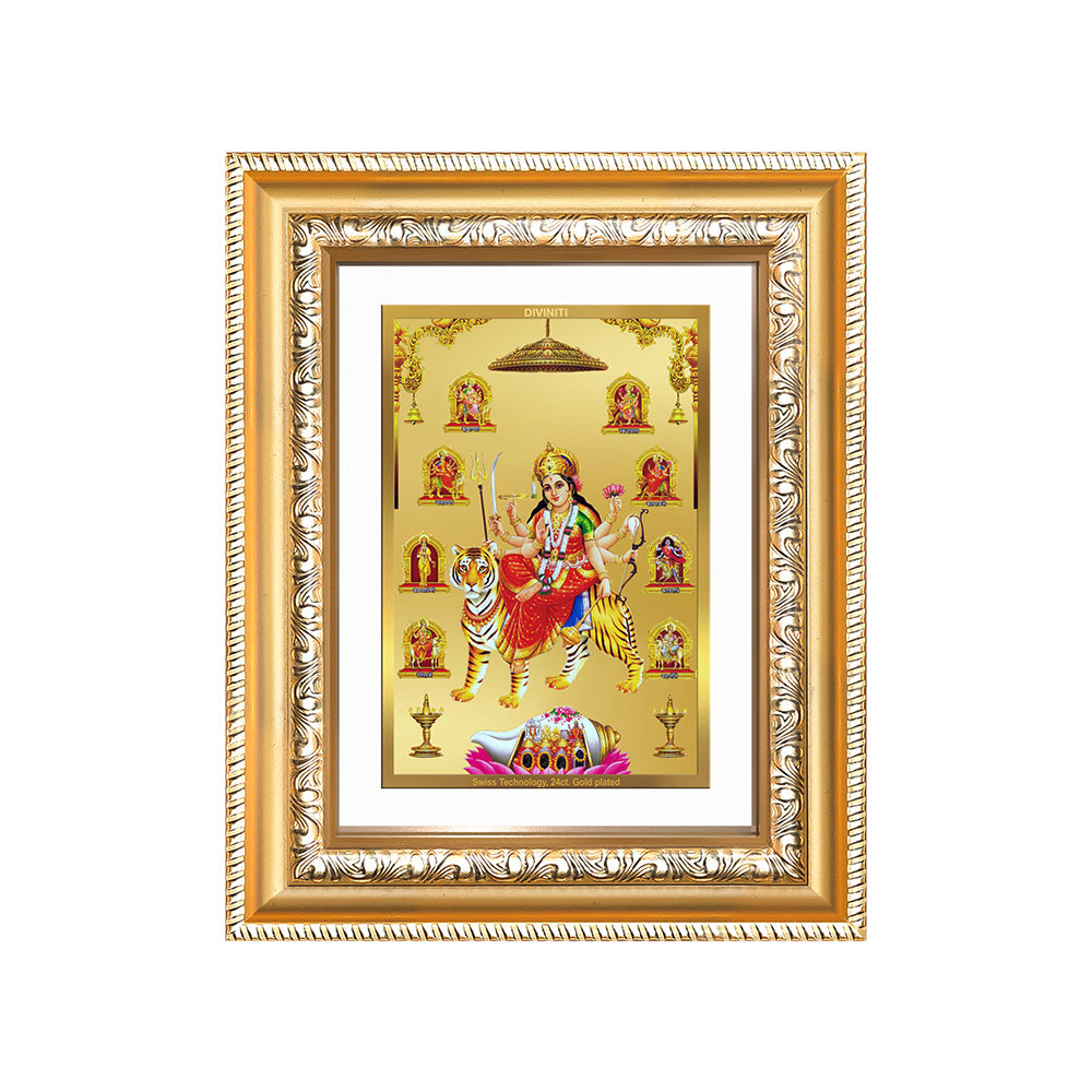 Diviniti 24K Gold Plated Nav Durga (Classic) Divine Wall and Table Top Frame for Home Mandir & Office Decor | Luxury Spiritual Gift