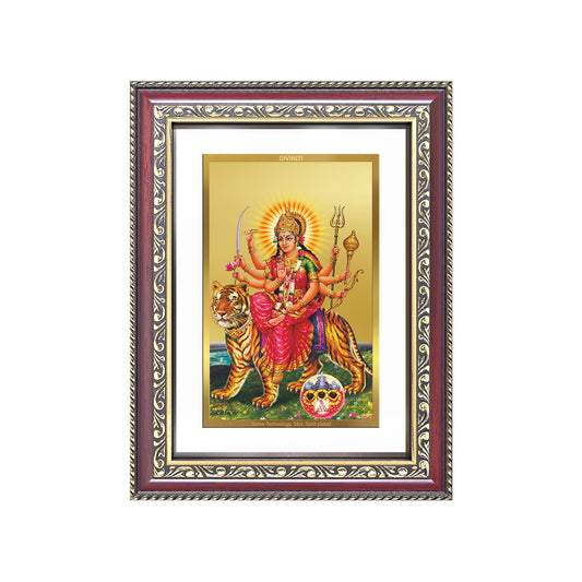 Diviniti 24K Gold Plated Durga - Sherawali Mata With Pind (Classic) Divine Wall Frame for Home Mandir & Office Decor | Luxury Spiritual Gift
