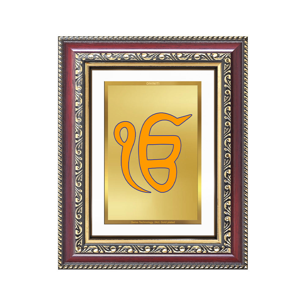 Diviniti 24K Gold Plated Ik Omkar (Classic) Divine Wall and Table Top Frame for Home Mandir & Office Decor | Luxury Spiritual Gift