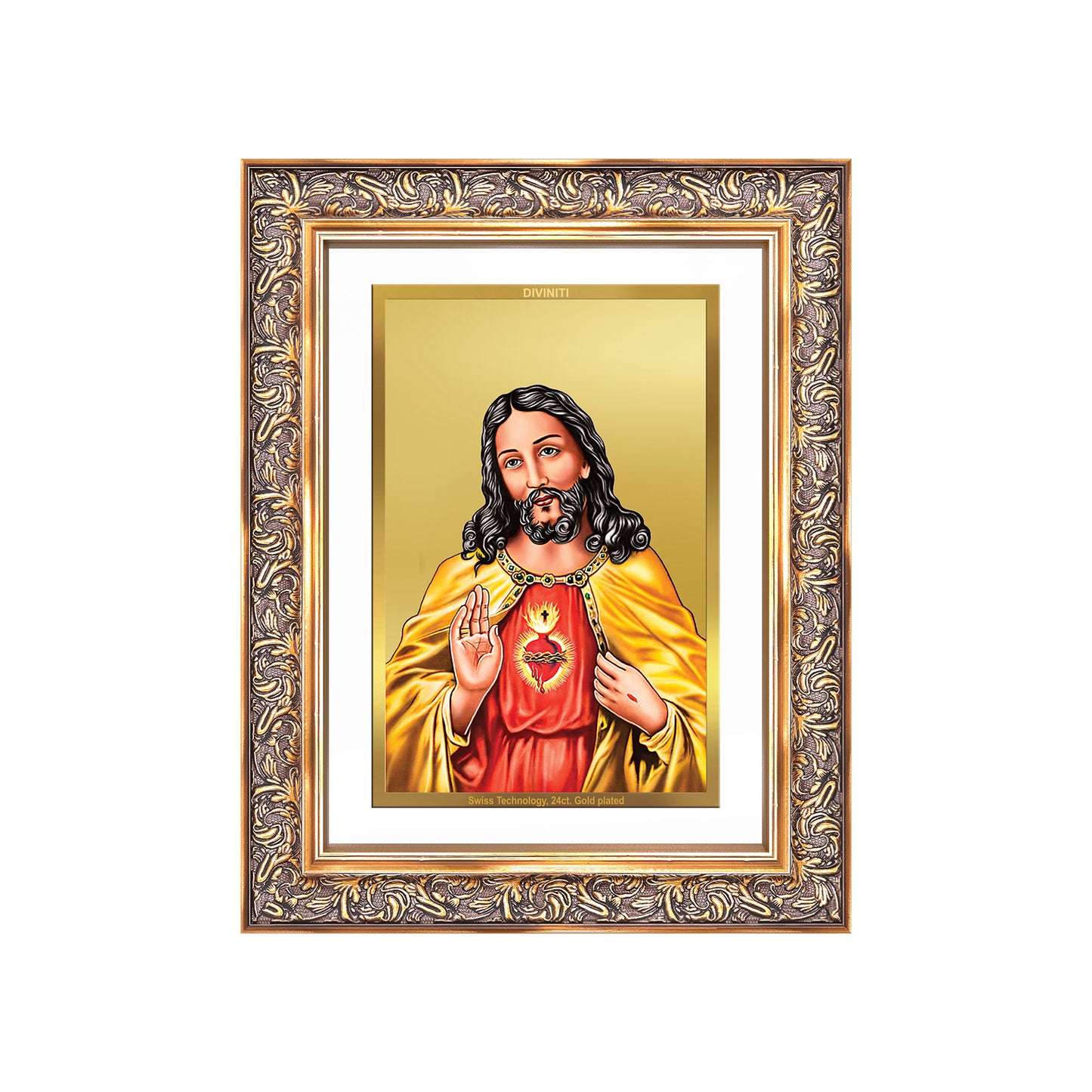 Diviniti 24K Gold Plated Jesus Christ (Classic) Divine Wall Frame for Home Mandir & Office Decor | Luxury Spiritual Gift