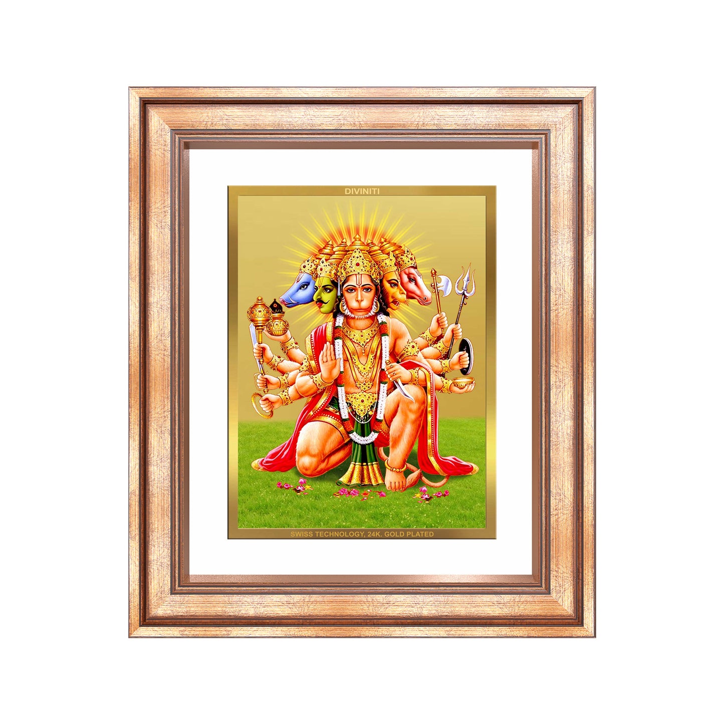 Panchmukhi Hanuman | Five-Faced Hanuman Wall Mount Photo Frame in 24K Gold Plated Foil