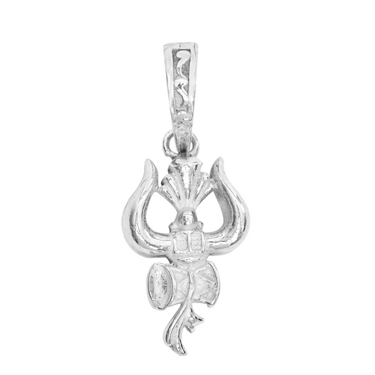 925 Pure Silver Om with Damru Pendant for Men, Women & Kids Divine God Pendant for Birthday, Anniversary, Special Occasion Gift (2.6x1.6 CM 3 g)