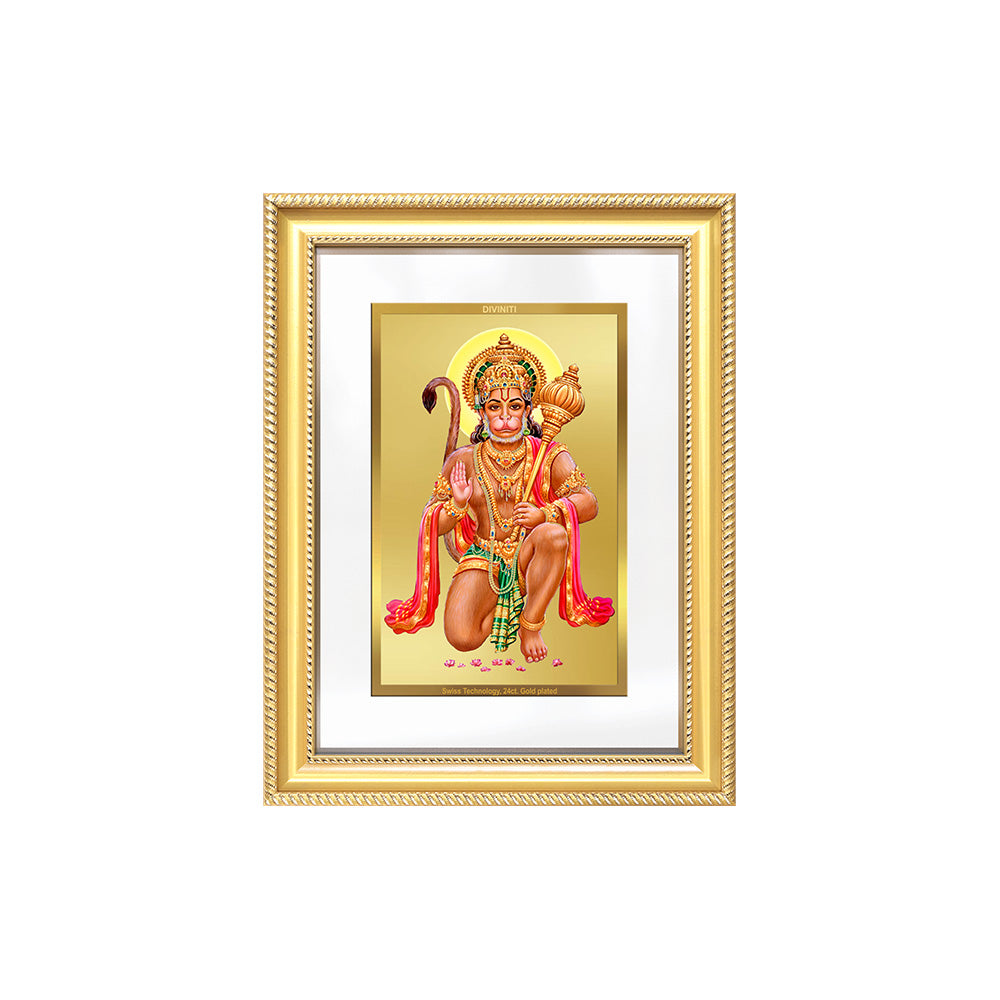 Diviniti 24K Gold Plated Hanuman With Blessings (Classic) Divine Wall Frame for Home Mandir & Office Decor | Luxury Spiritual Gift
