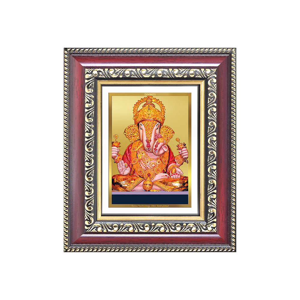 Diviniti 24K Gold Plated Dagadu Ganesha (Classic) Divine Table Top Frame for Home Mandir & Office Decor | Luxury Spiritual Gift