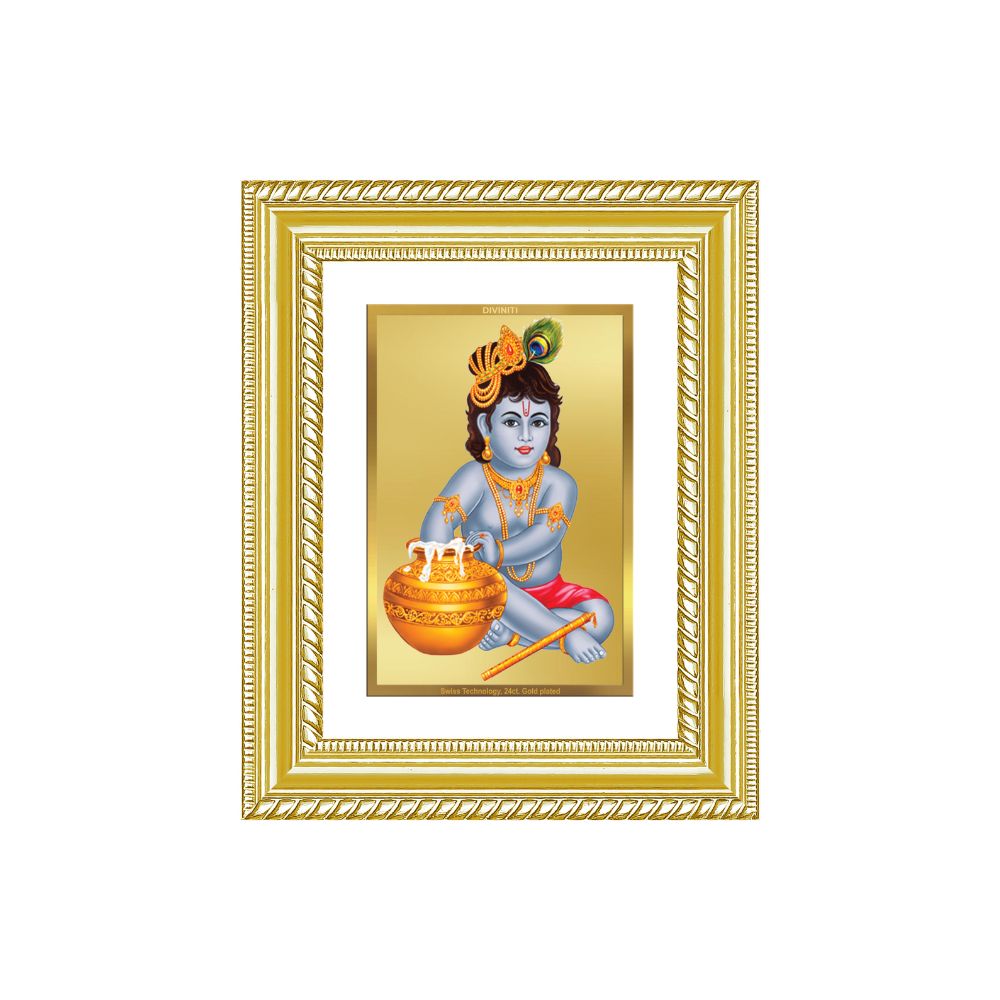 Diviniti 24K Gold Plated Bal Gopal Divine Wall and Table Top Frame for Home Mandir & Office Decor | Luxury Spiritual Gift