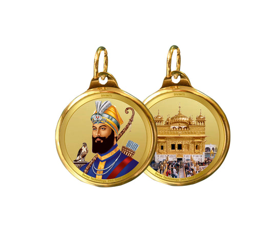 Diviniti 24K Double sided Gold Plated Pendant Guru Gobind Singh Ji & Shri Darbar Sahib (Golden Temple)|22 MM Flip Coin (1 PCS)