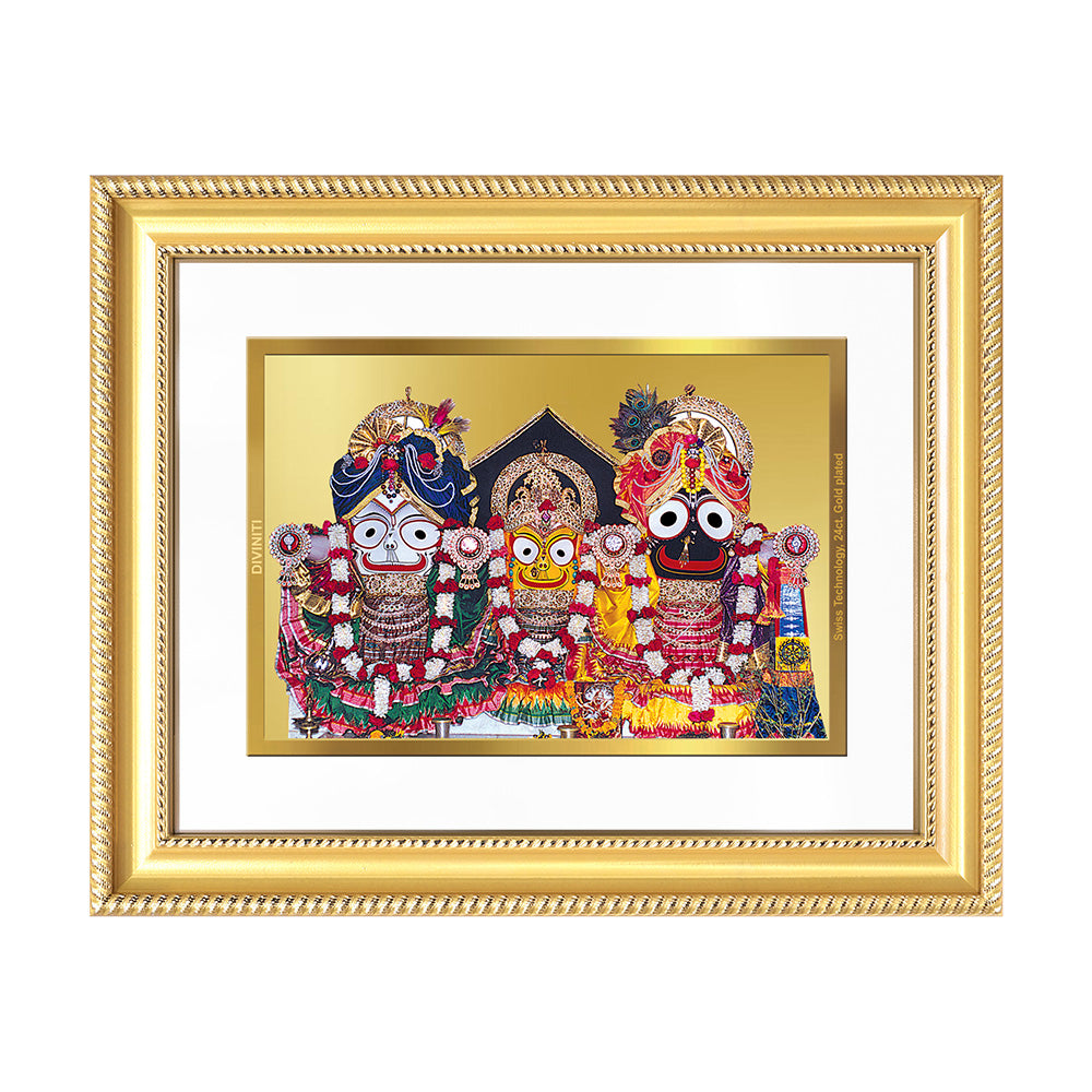 Diviniti 24K Gold Plated Jagannath Subhadra Balabhadra (Classic) Divine Wall Frame for Home Mandir & Office Decor | Luxury Spiritual Gift