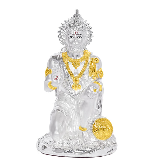 DIVINITI 999 Silver Plated Hanuman Ji Idol Statue Divine Elegant Spiritual for Home & Office Pooja Room Décor Gift (19.5x11 CM)