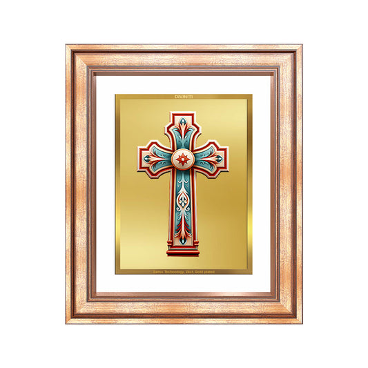 Diviniti 24K Gold Plated Holy Cross (Classic) Divine Wall Frame for Home Mandir & Office Decor | Luxury Spiritual Gift