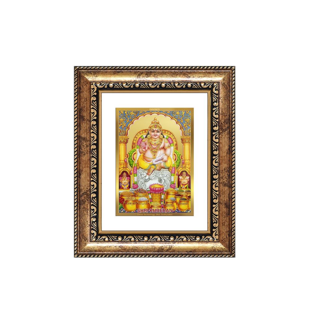 Diviniti 24K Gold Plated Kuber Divine Table Top Frame for Home Mandir & Office Decor | Luxury Spiritual Gift