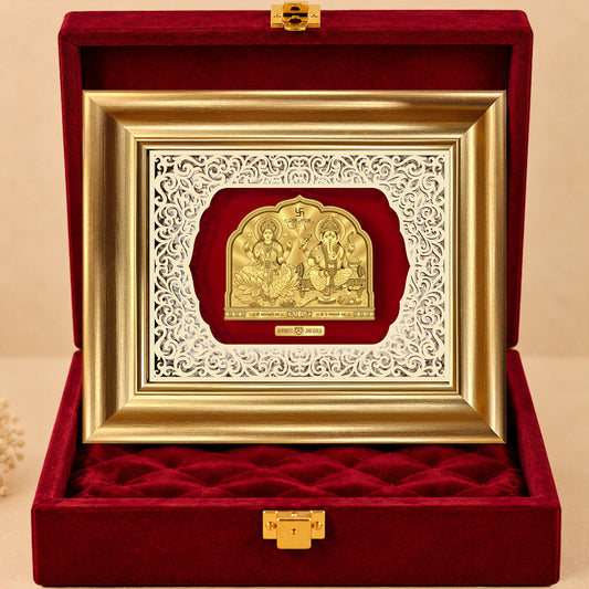 24K Gold-Plated Lakshmi Ganesha Frame | Premium Gift Box | 25x30 CM