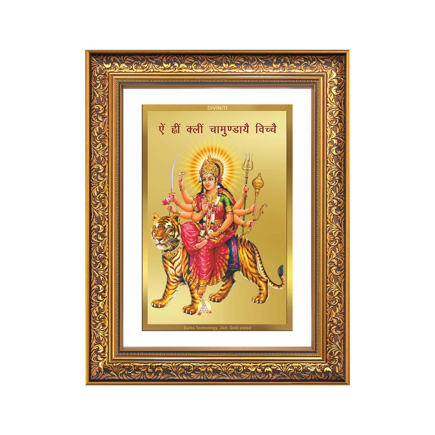 Diviniti 24K Gold Plated Durga With Mantra (Classic) Divine Wall Frame for Home Mandir & Office Decor | Luxury Spiritual Gift