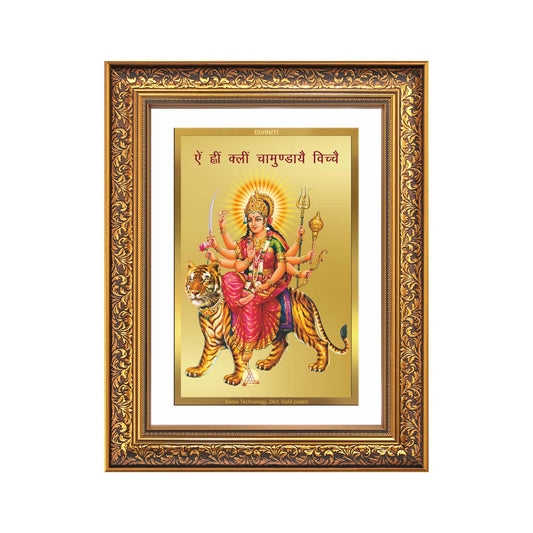 Diviniti 24K Gold Plated Durga With Mantra (Classic) Divine Wall Frame for Home Mandir & Office Decor | Luxury Spiritual Gift