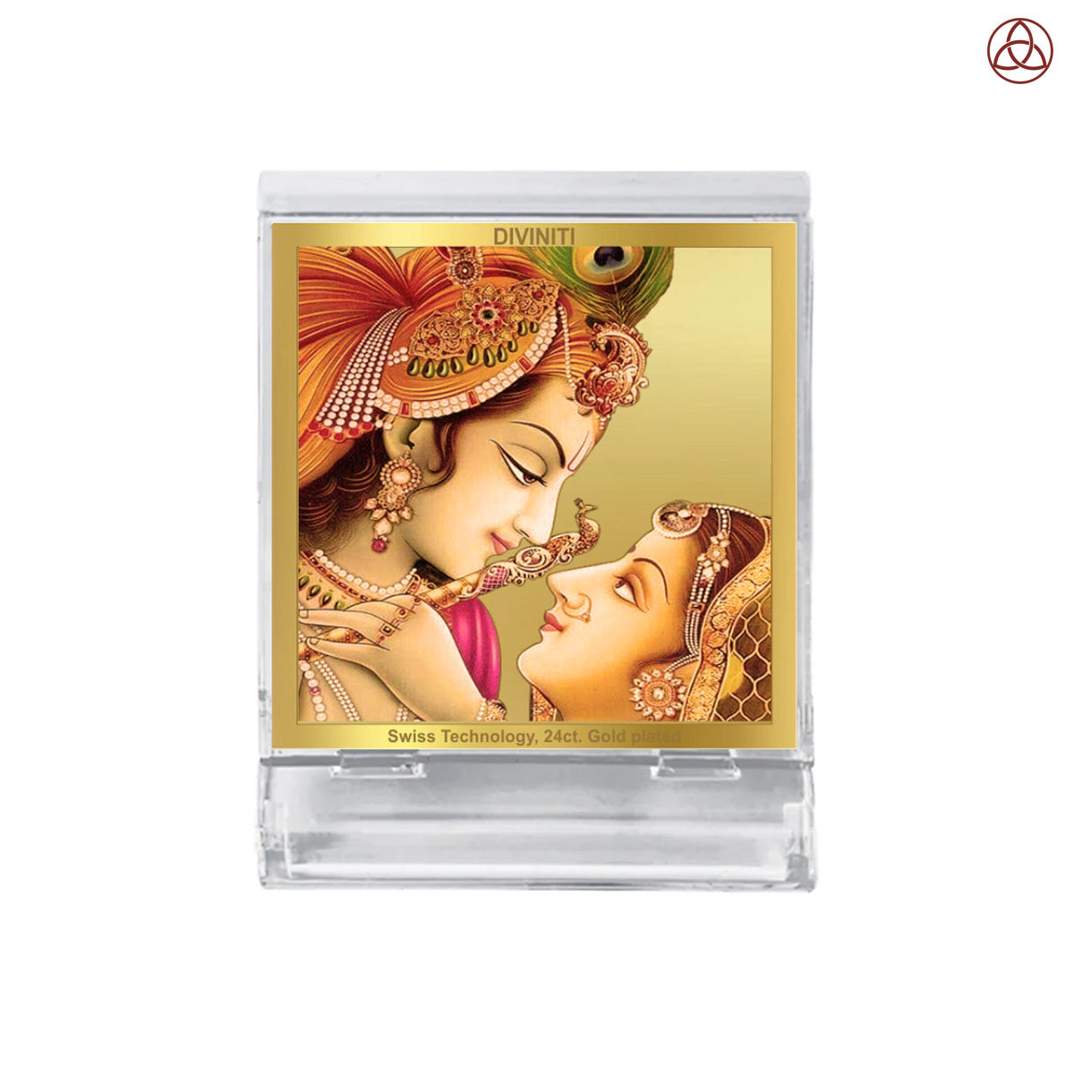 24K Gold-Plated Radha Krishna Car Dashboard Acrylic Frame | 6x5 CM