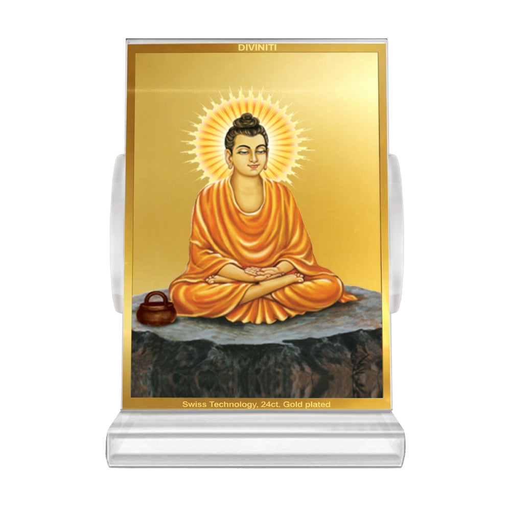 Buddha | Divine Meditation Car Dashboard & Tabletop Photo Frame in 24K Gold Plated Foil