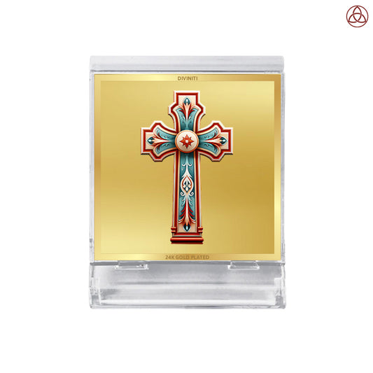 Holy Cross | Divine Christian Cross Car Dashboard & Tabletop Photo Frame in 24K Gold Plated Foil