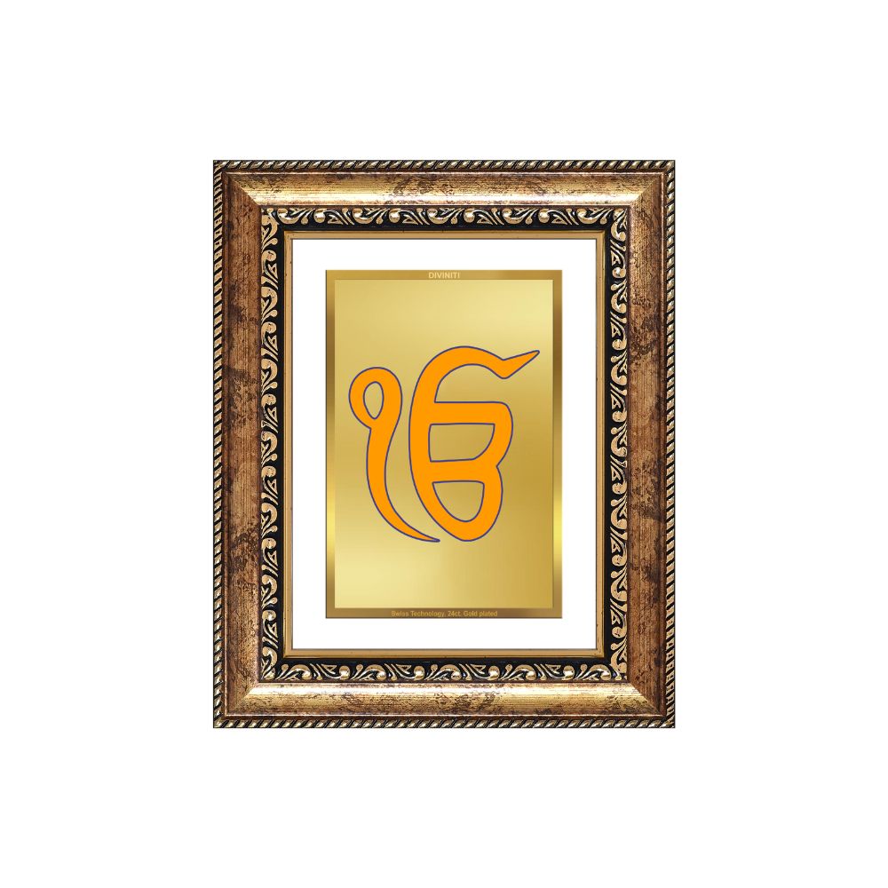 Diviniti 24K Gold Plated Ik Omkar (Classic) Divine Wall and Table Top Frame for Home Mandir & Office Decor | Luxury Spiritual Gift