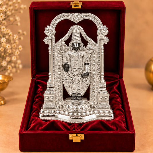 999 Silver-Plated Lord Tirupati Balaji Idol | Premium Gift Box | 20x13 CM