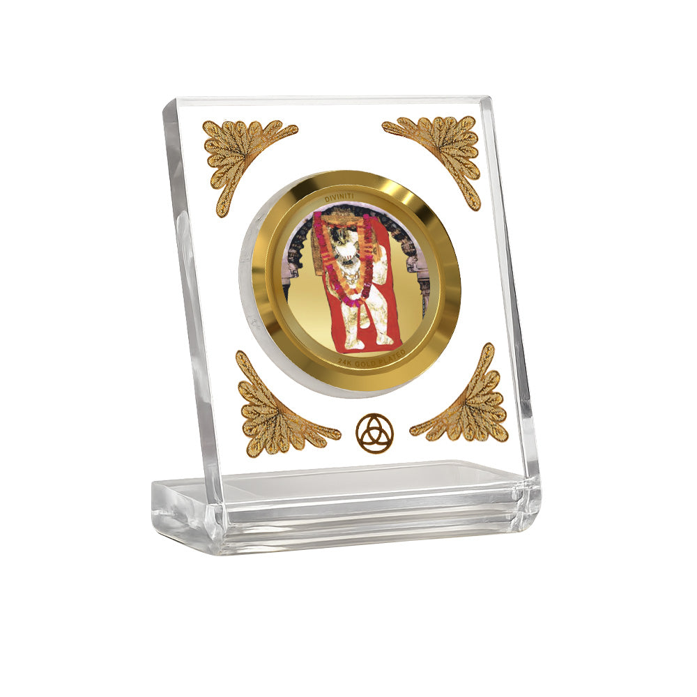 Diviniti 24K Gold Plated Mehndipur Balaji Acrylic Car Dashboard Frame | Protection, Strength & Divine Blessings for Car, Home, Tabletop & Puja Room | Faith & Positivity (ACF1CH)