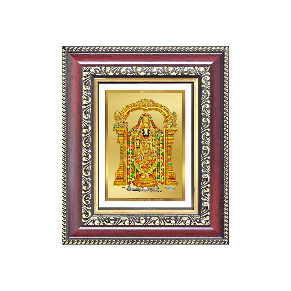 Diviniti 24K Gold Plated Tirupati Balaji Divine Table Top Frame for Home Mandir & Office Decor | Luxury Spiritual Gift