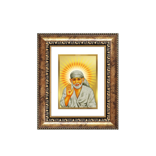 Diviniti 24K Gold Plated Sai Baba With Blessings Divine Table Top Frame for Home Mandir & Office Decor | Luxury Spiritual Gift