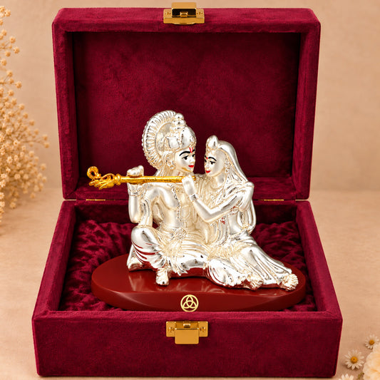 999 Silver-Plated Radha Krishna Idol | Car & Home Decor | Premium Gift Box | 7x9 CM